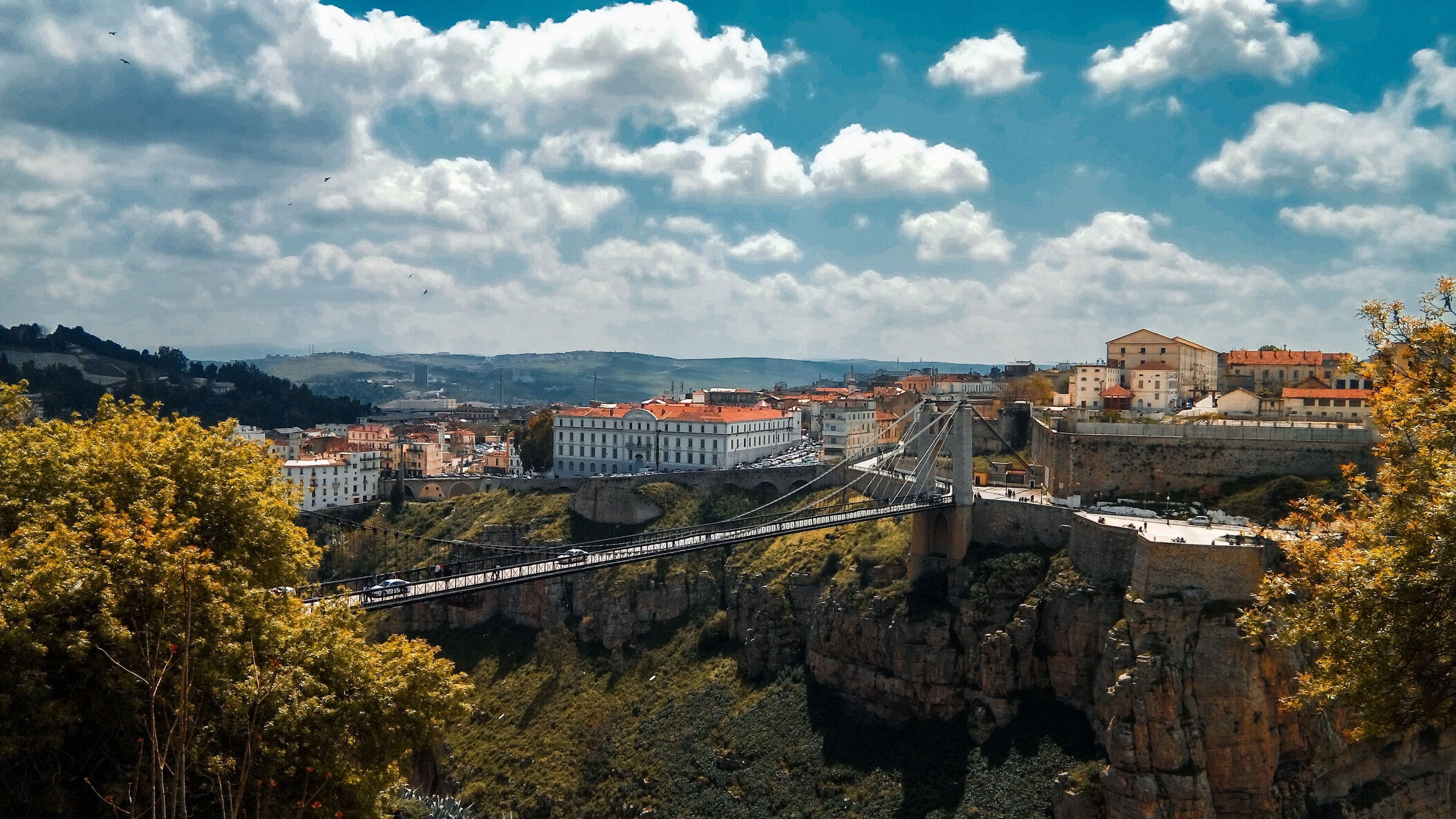 The dramatic suspension bridge spanning the deep gorge that splits the city of Constantine