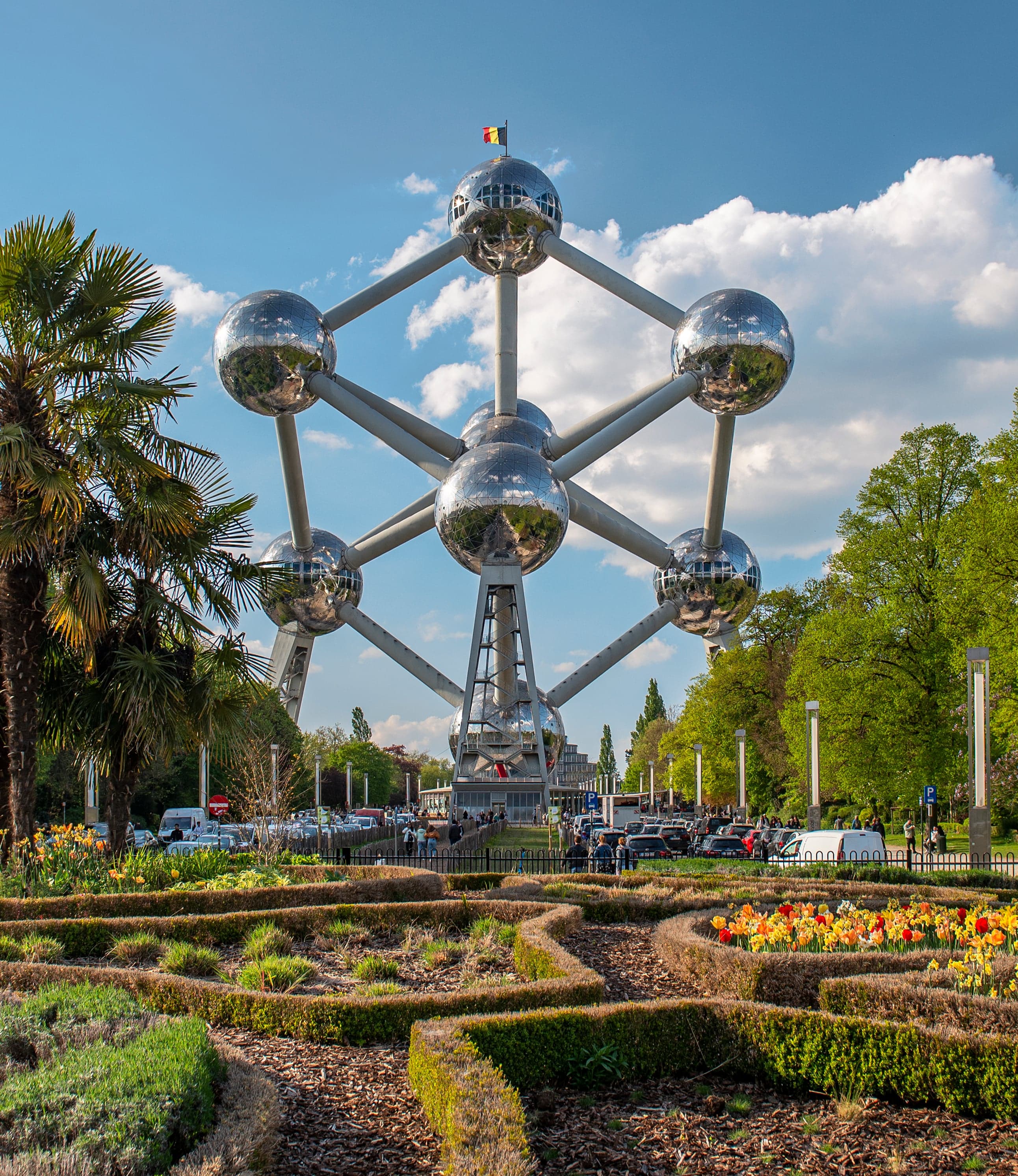 The Atomium building in Brussels, a set of silver spheres connected by tubes