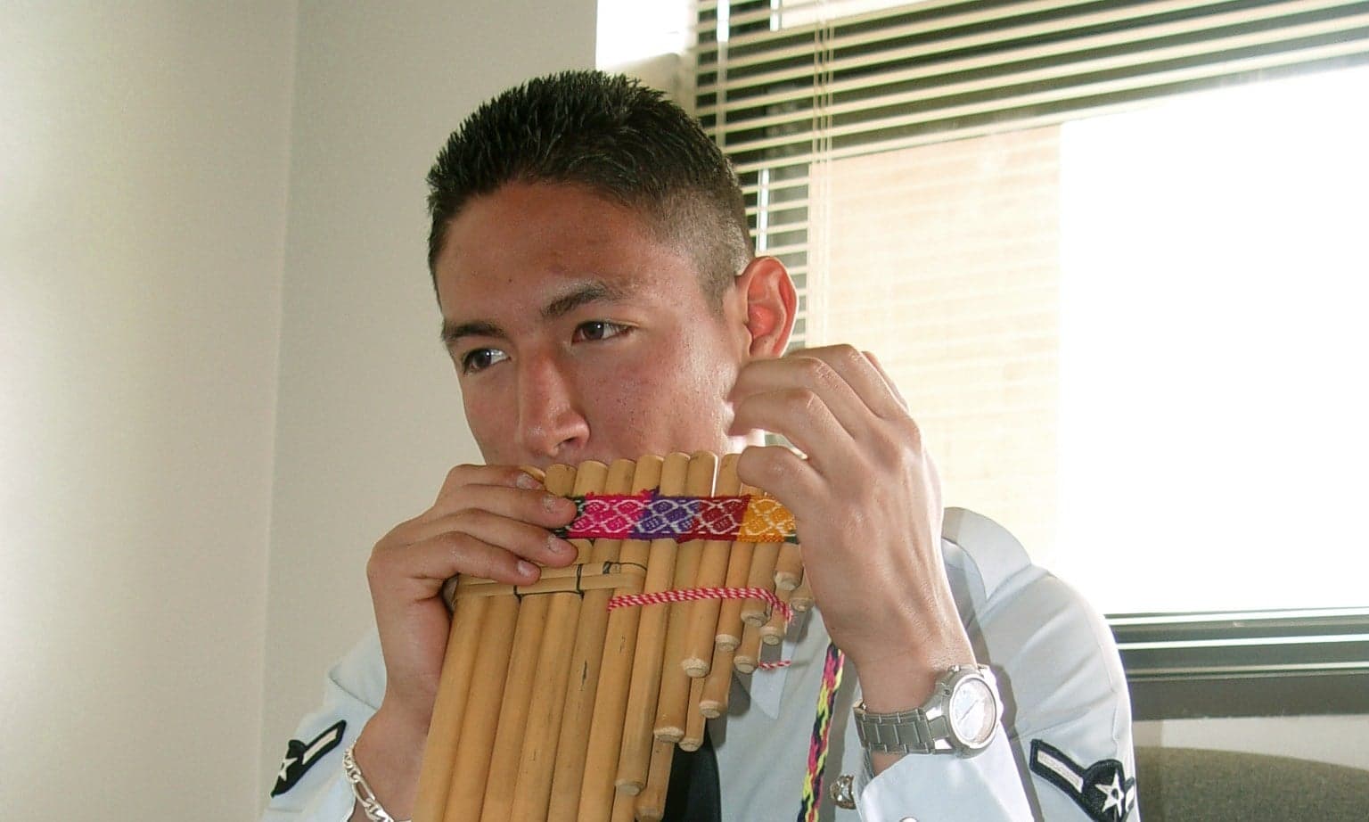 A set of traditional Bolivian zampoña panpipes made from bamboo reeds