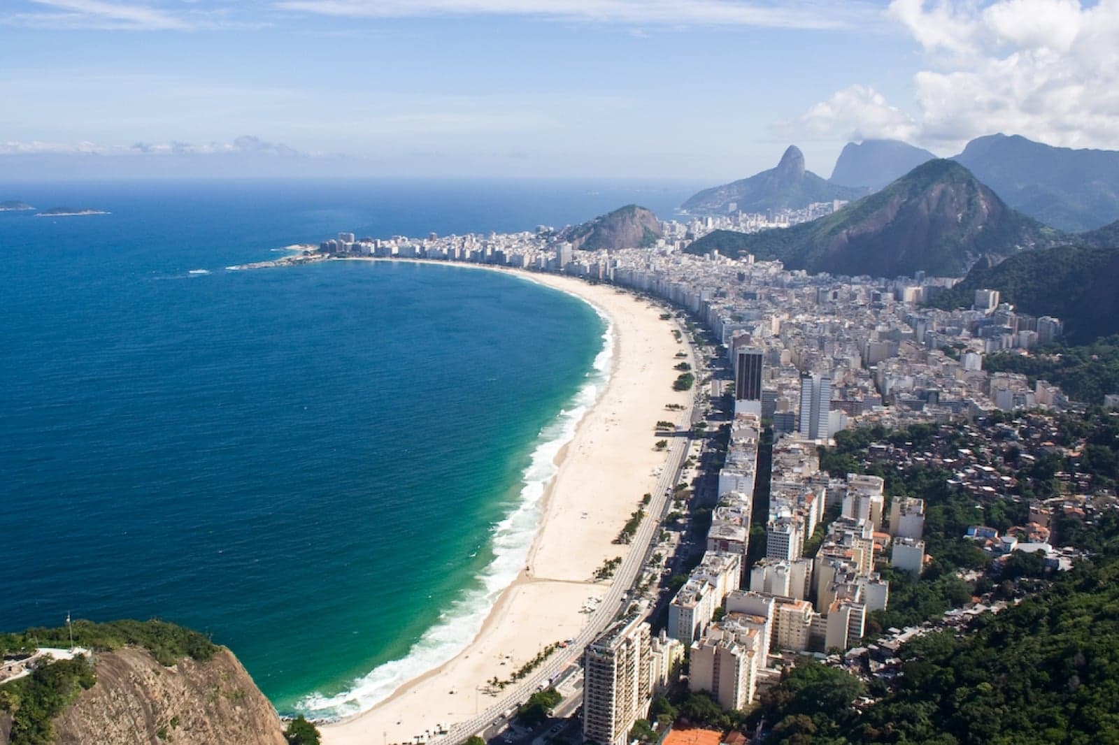 Copacabana beach curving along the Atlantic coast in Rio de Janeiro