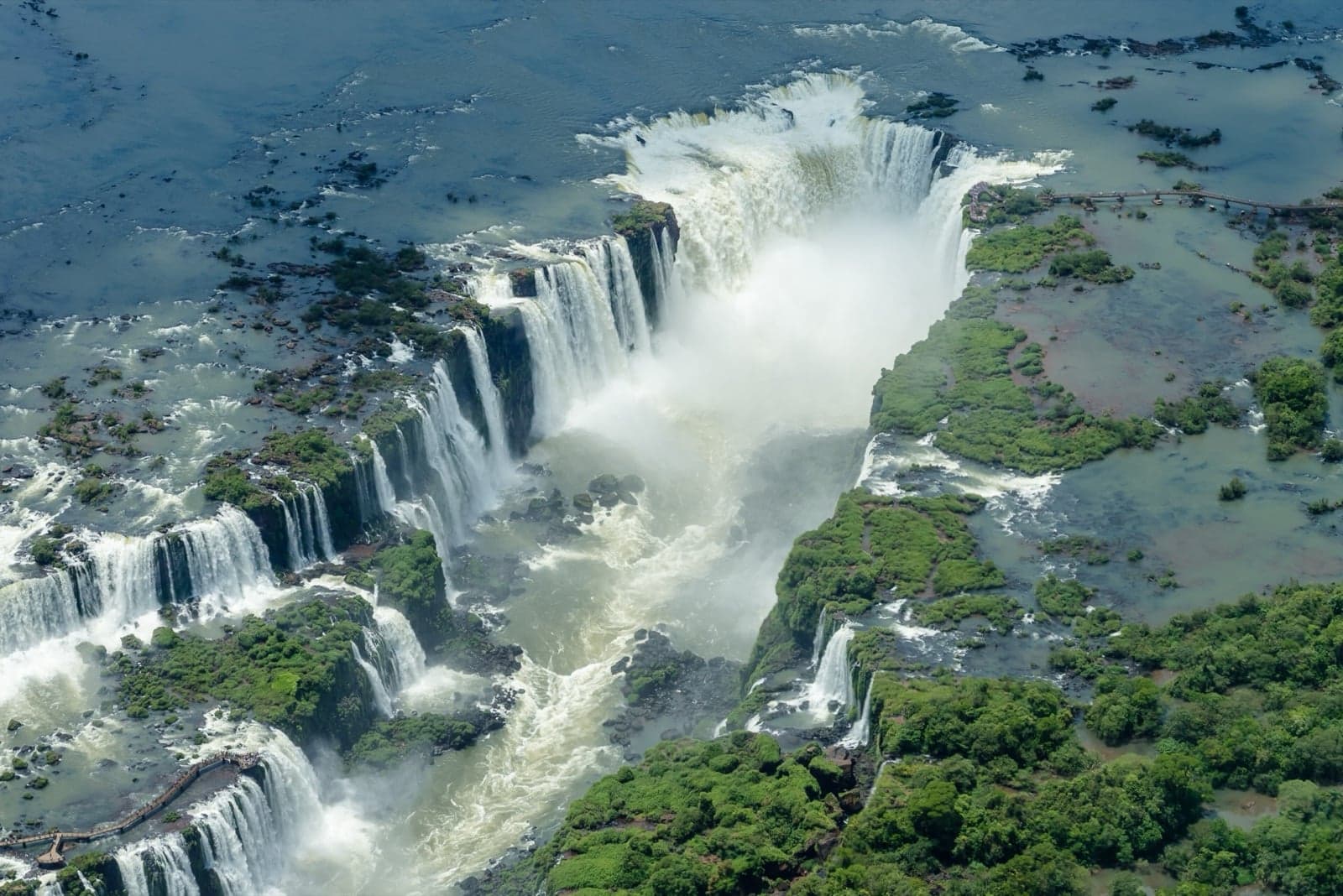An aerial view of the Devil's Throat at Iguazu Falls