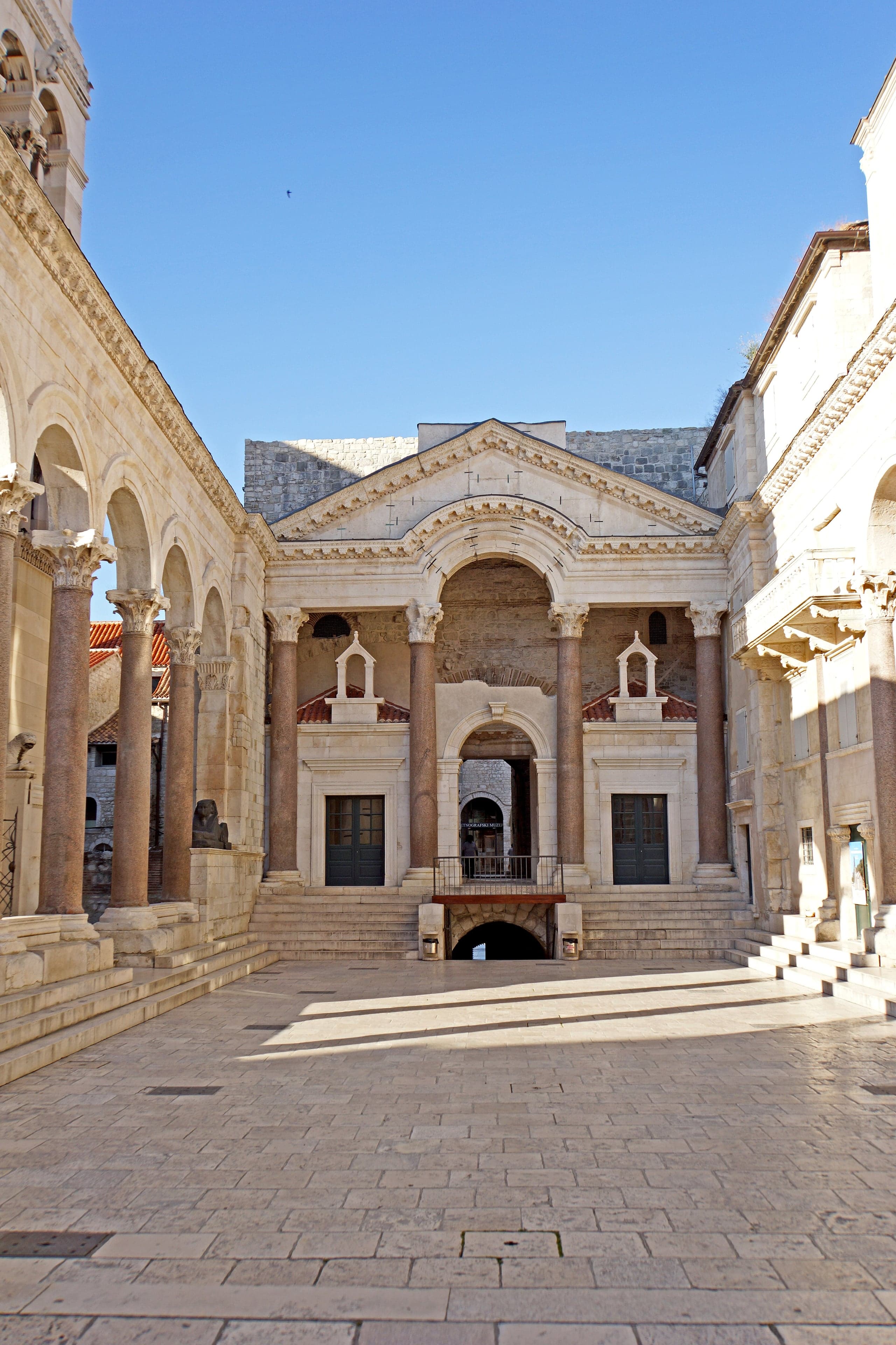 The colonnaded Peristyle courtyard inside Diocletian's Palace in Split