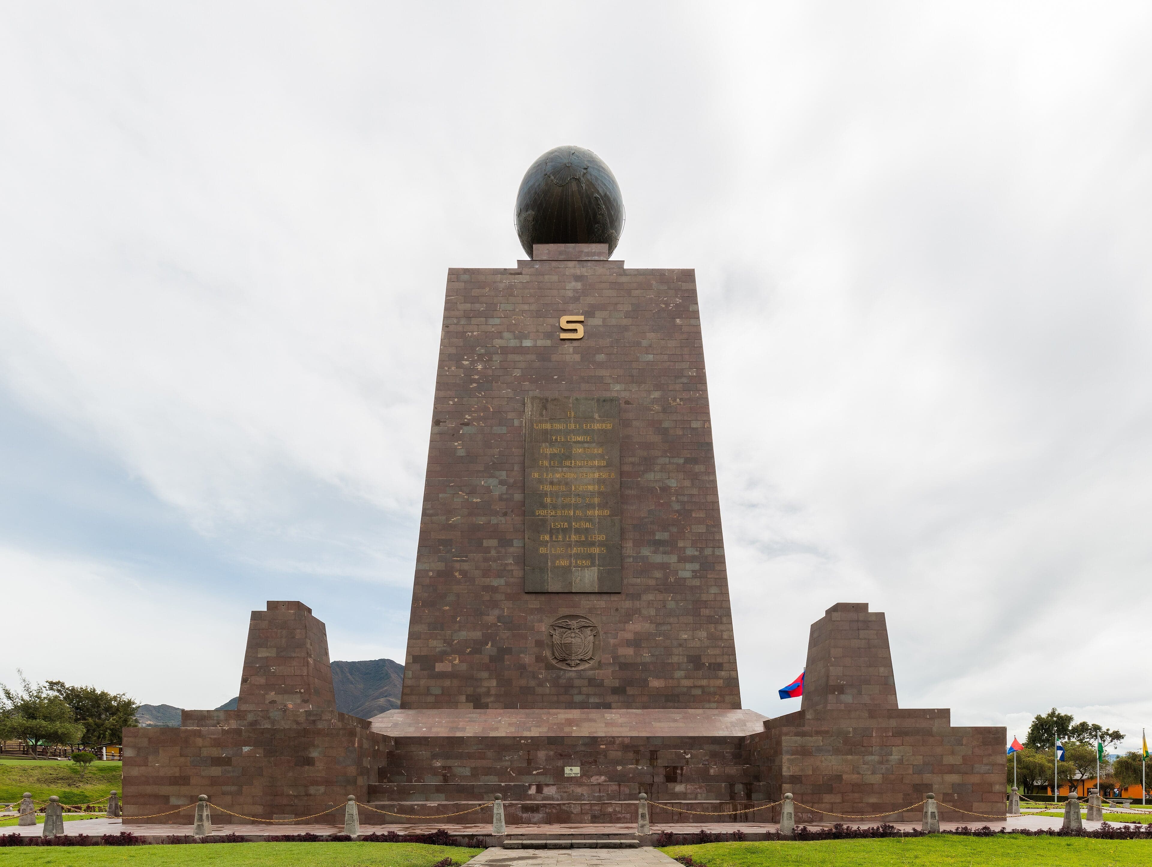 The yellow stripe of the Equator line running through the Mitad del Mundo monument complex
