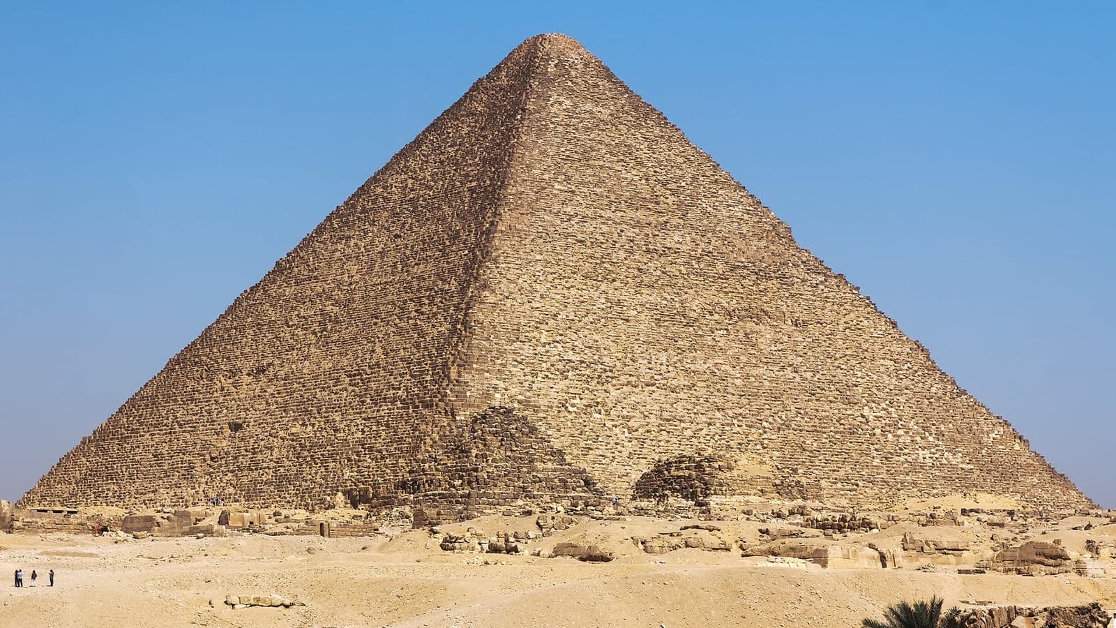 The Great Pyramid of Giza against a clear blue sky