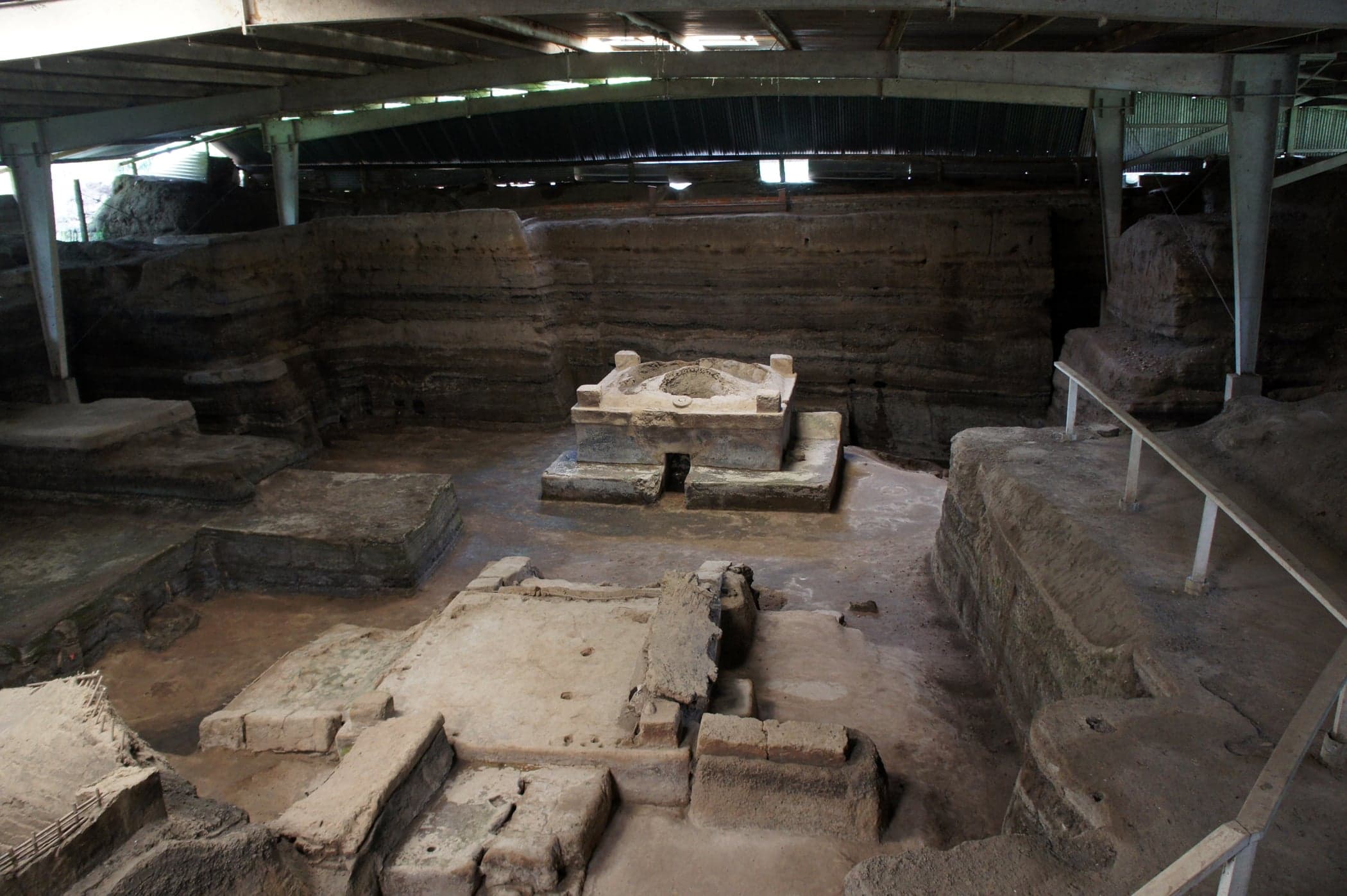 Excavated adobe buildings at the Joya de Cerén archaeological site