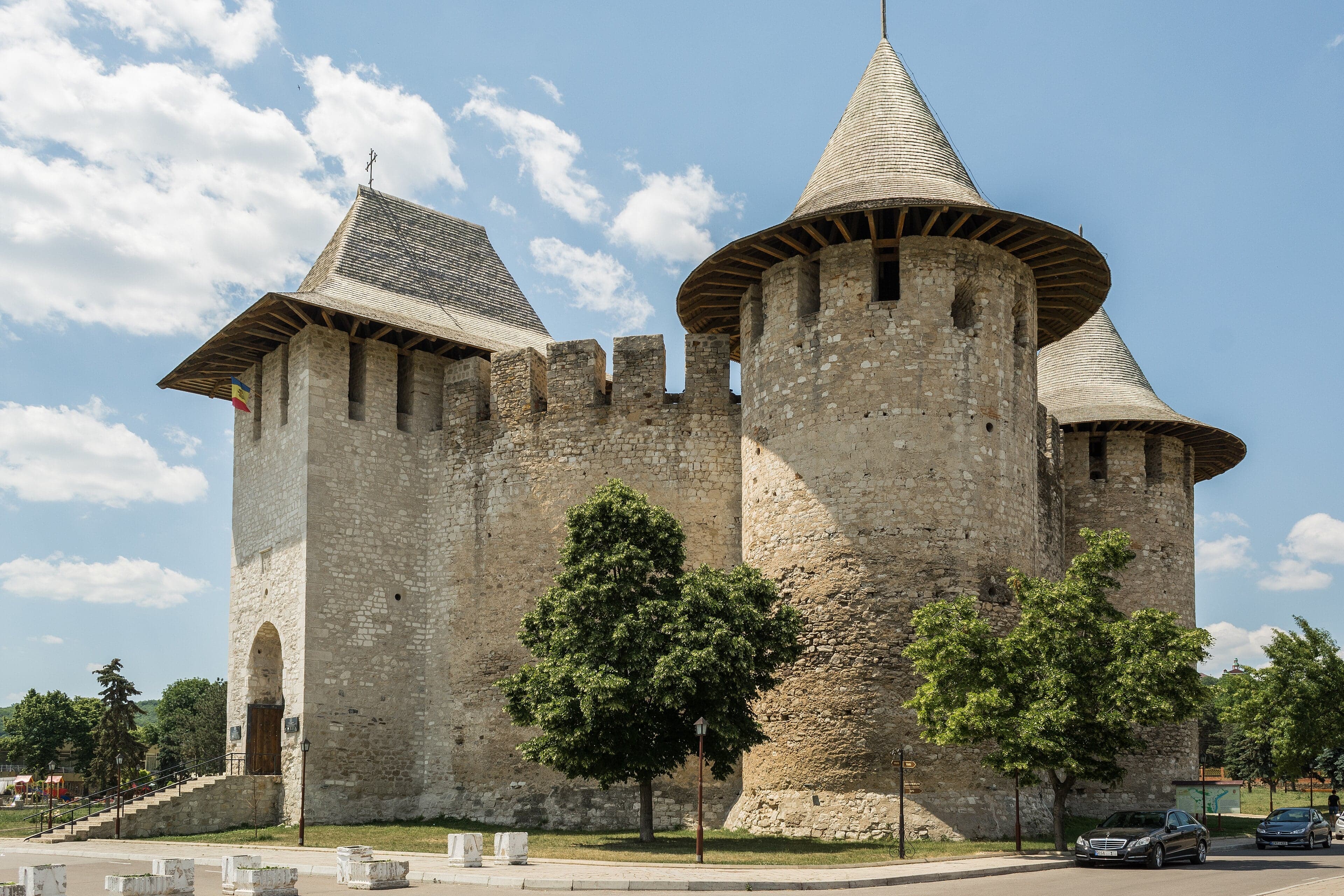 The circular stone walls of Soroca Fortress standing next to the Dniester river