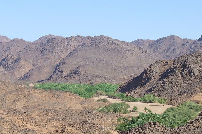 Rocky peaks of the Aïr Mountains with desert stretching to the horizon