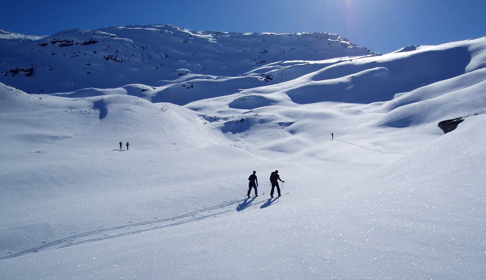 A Norwegian cross-country skier gliding across snow