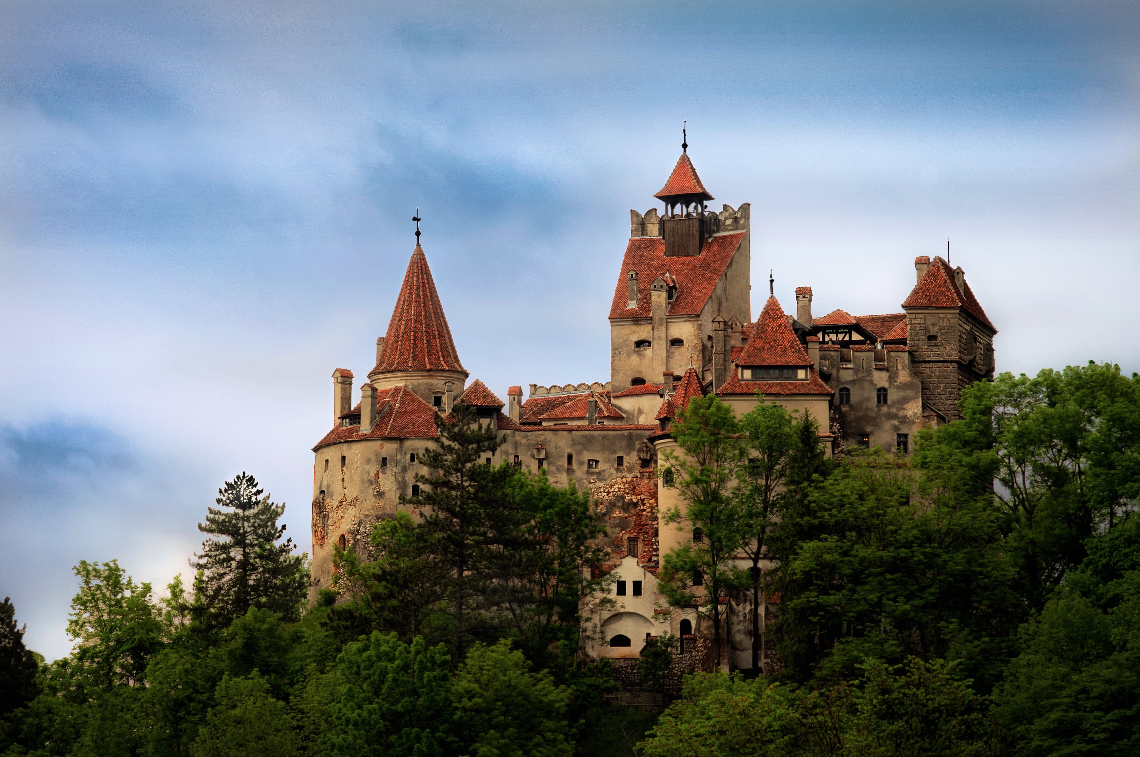 Bran Castle perched on a high rock in Romania