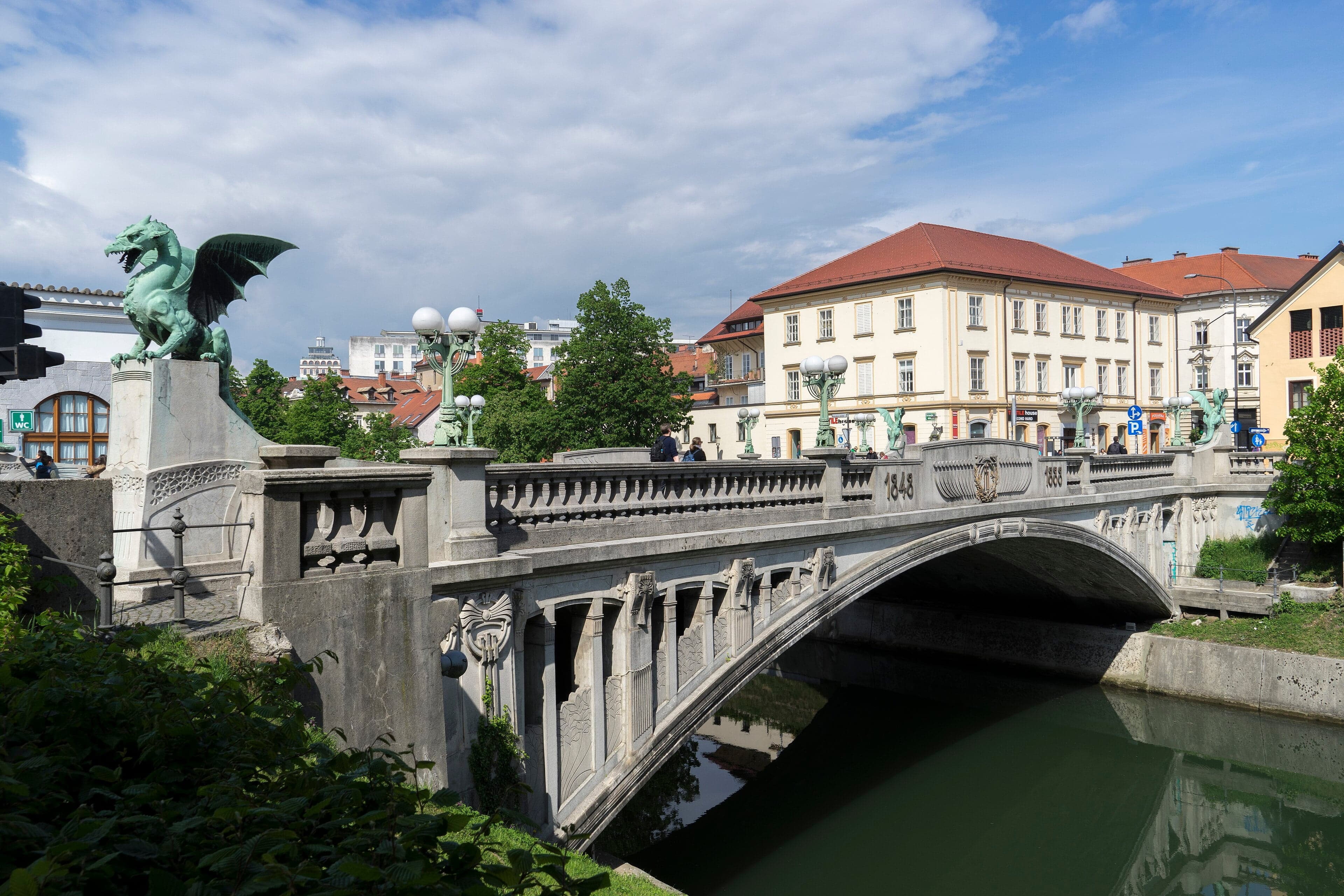 One of the four bronze dragons on Ljubljana's Dragon Bridge