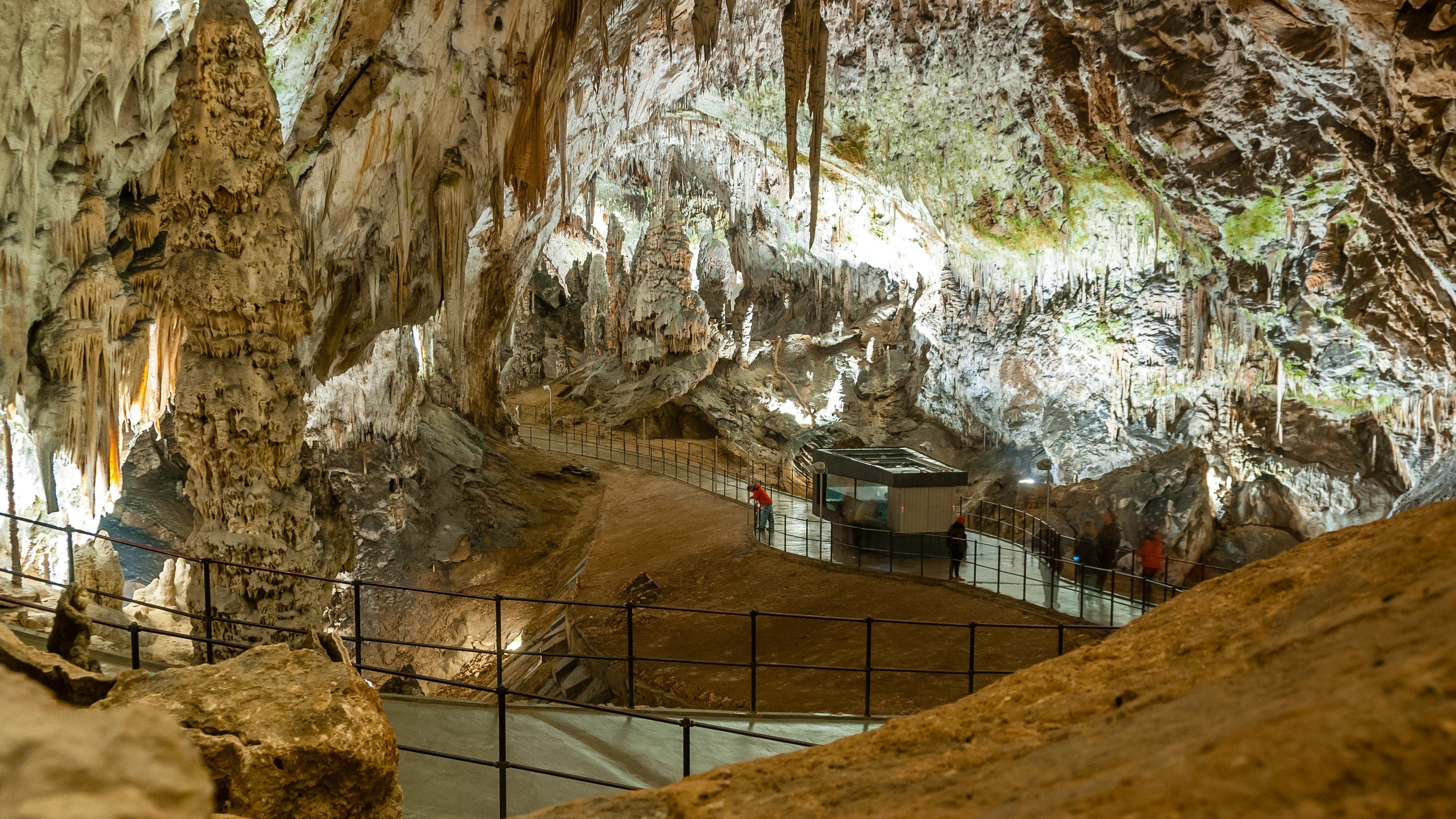 Limestone stalagmites and stalactites inside Postojna Cave