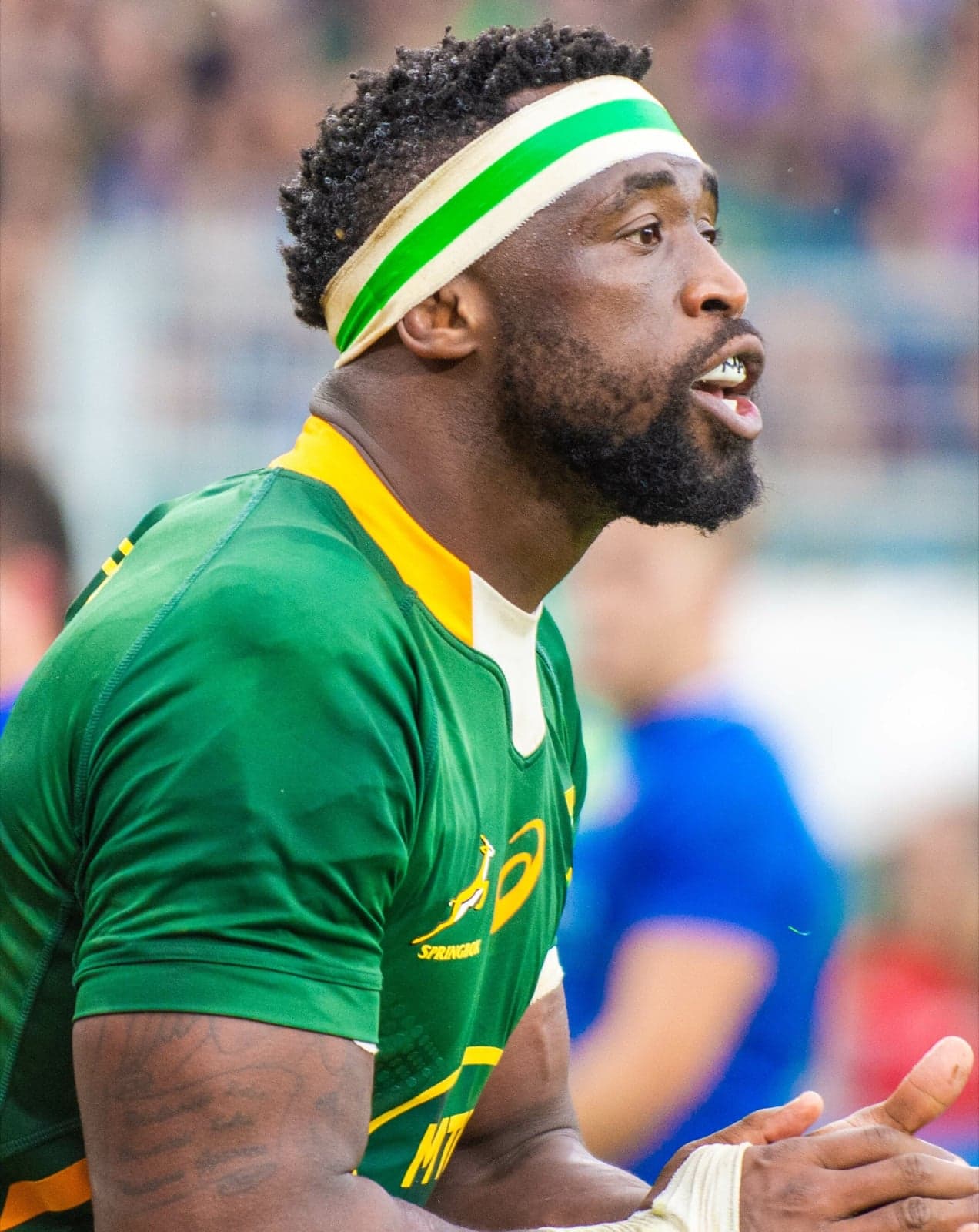South African rugby captain Siya Kolisi wearing the Springbok jersey