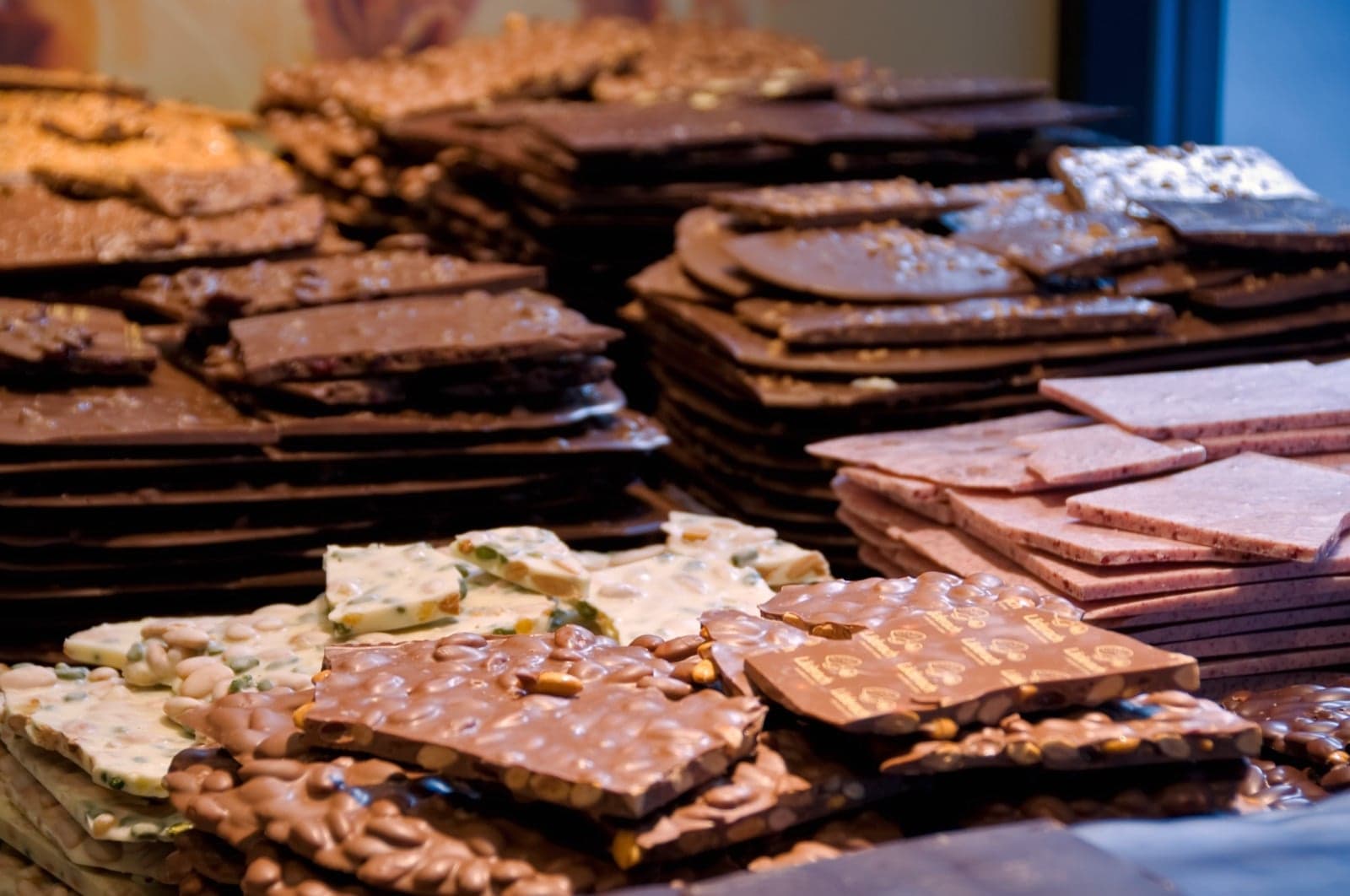 Swiss chocolate bars stacked together