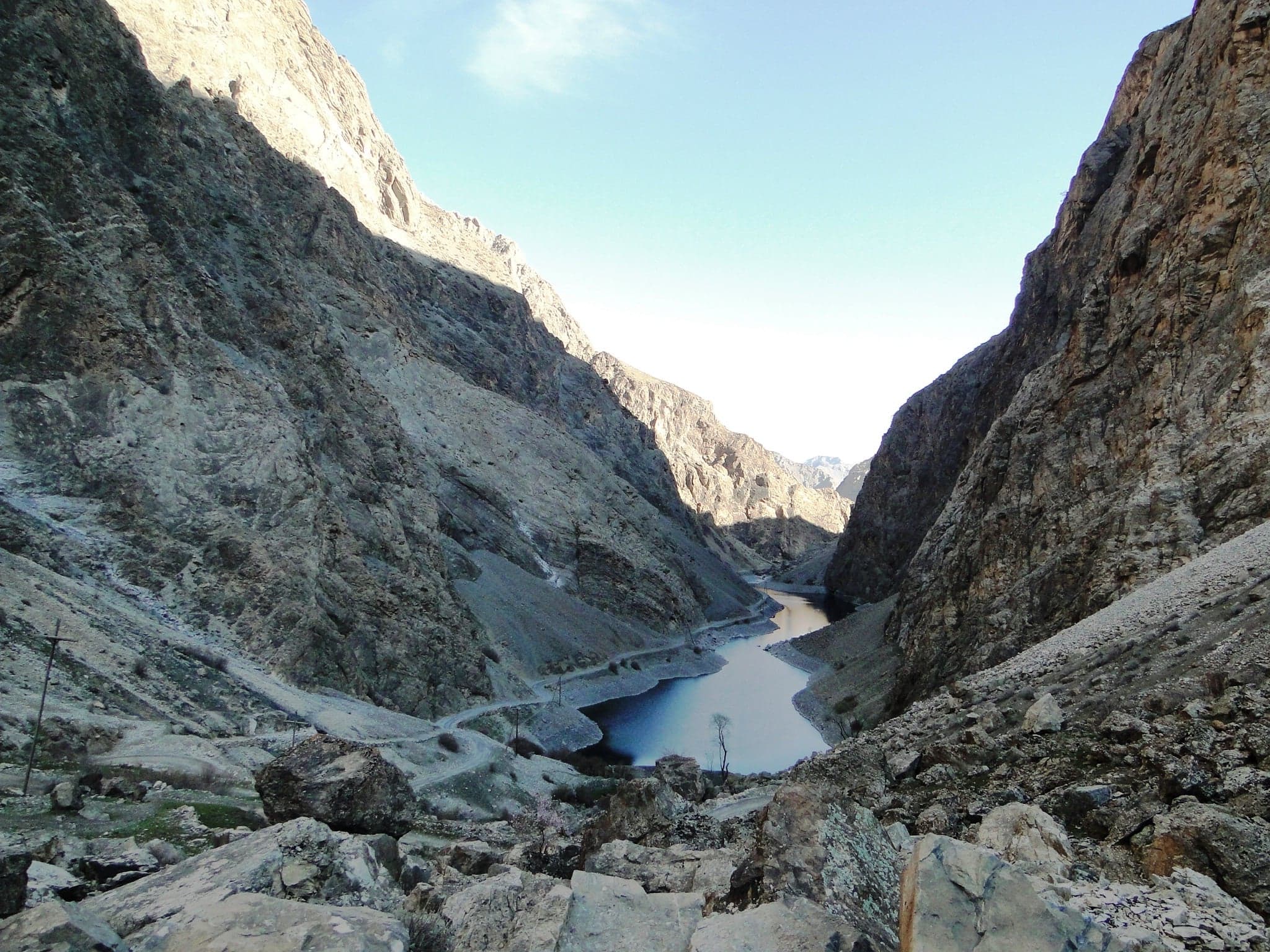 A cascade of colourful mountain lakes in the Fann Mountains of Tajikistan