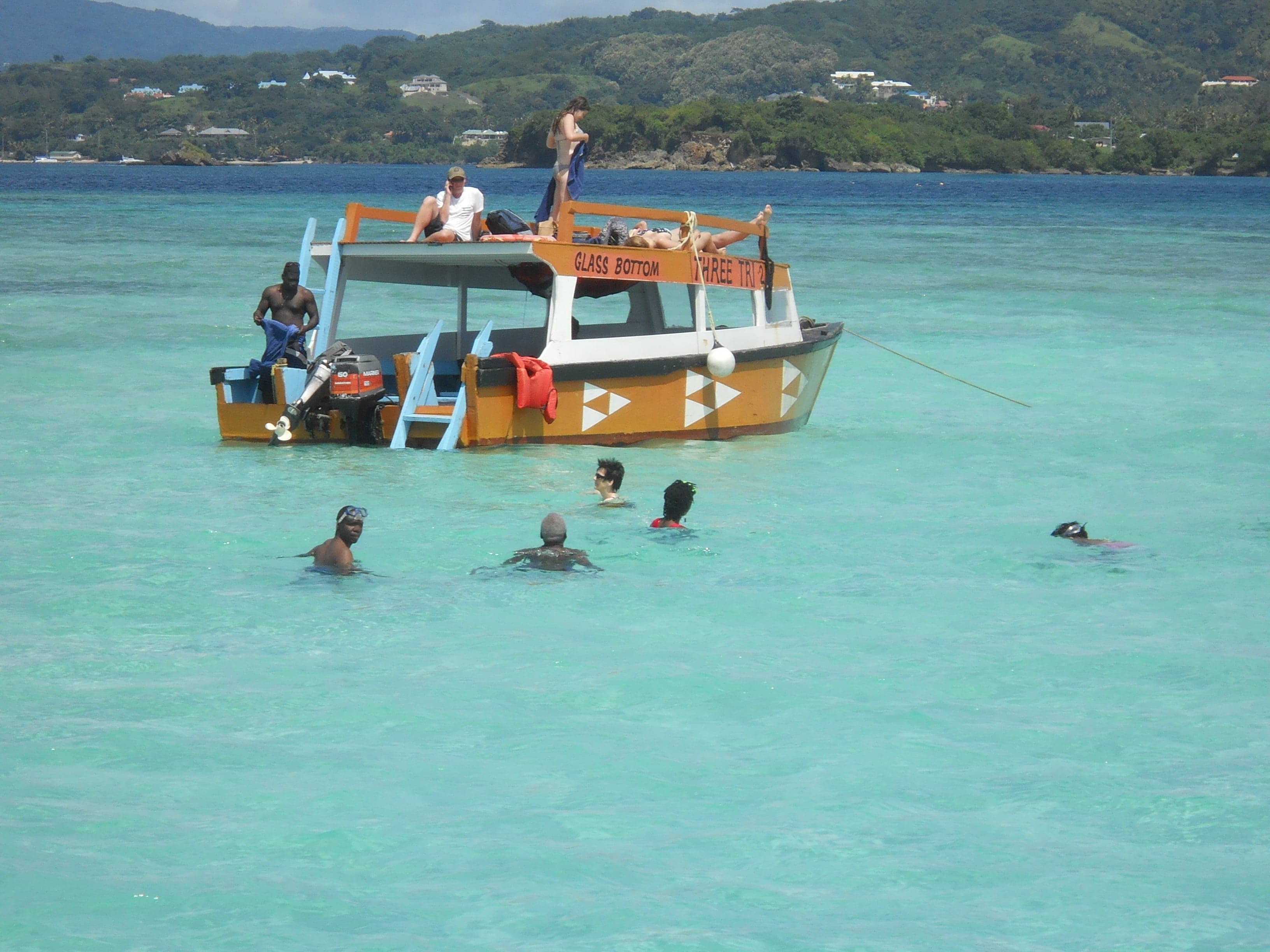 Crystal-clear turquoise water at the Nylon Pool sandbar off Tobago