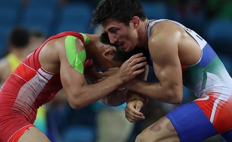 Two Armenian wrestlers training together