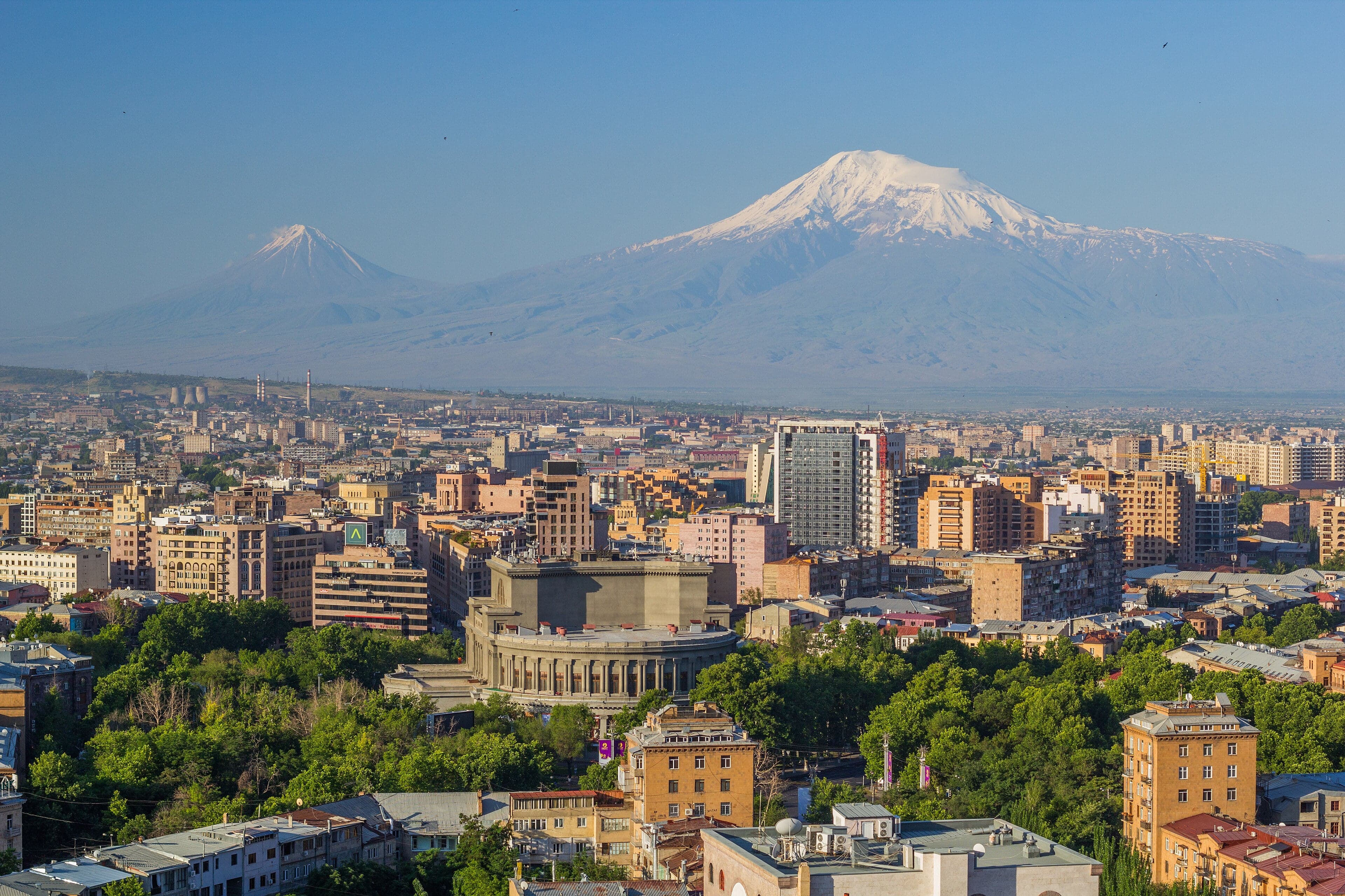Republic Square in Yerevan with pink-coloured stone buildings