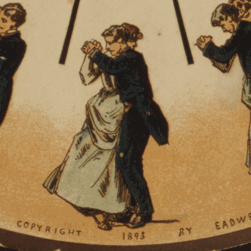 Couples in elegant costumes dancing the waltz in a grand Viennese ballroom with chandeliers above