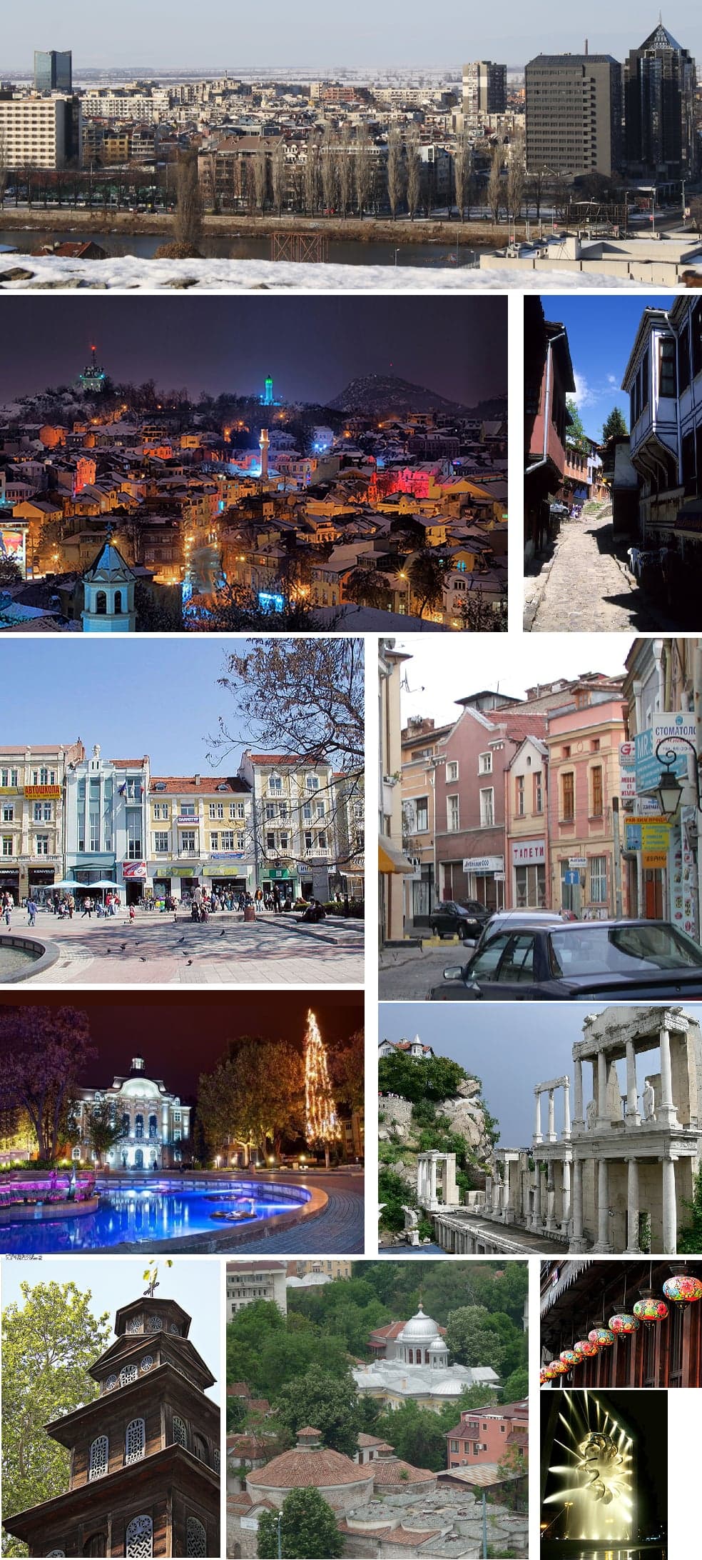 Colourful old houses in Plovdiv's Old Town perched on a hill