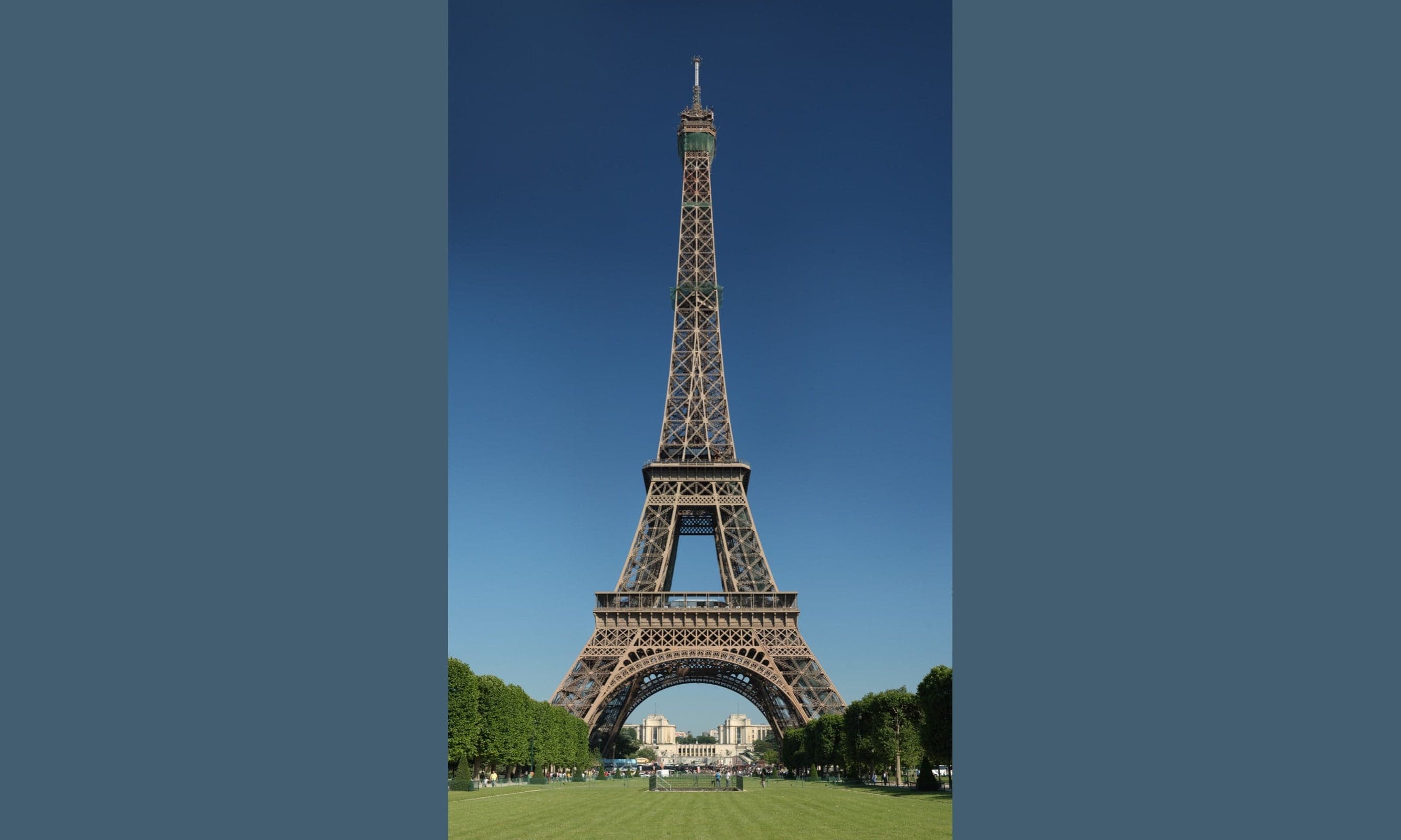 The Eiffel Tower seen from the Champ de Mars in Paris