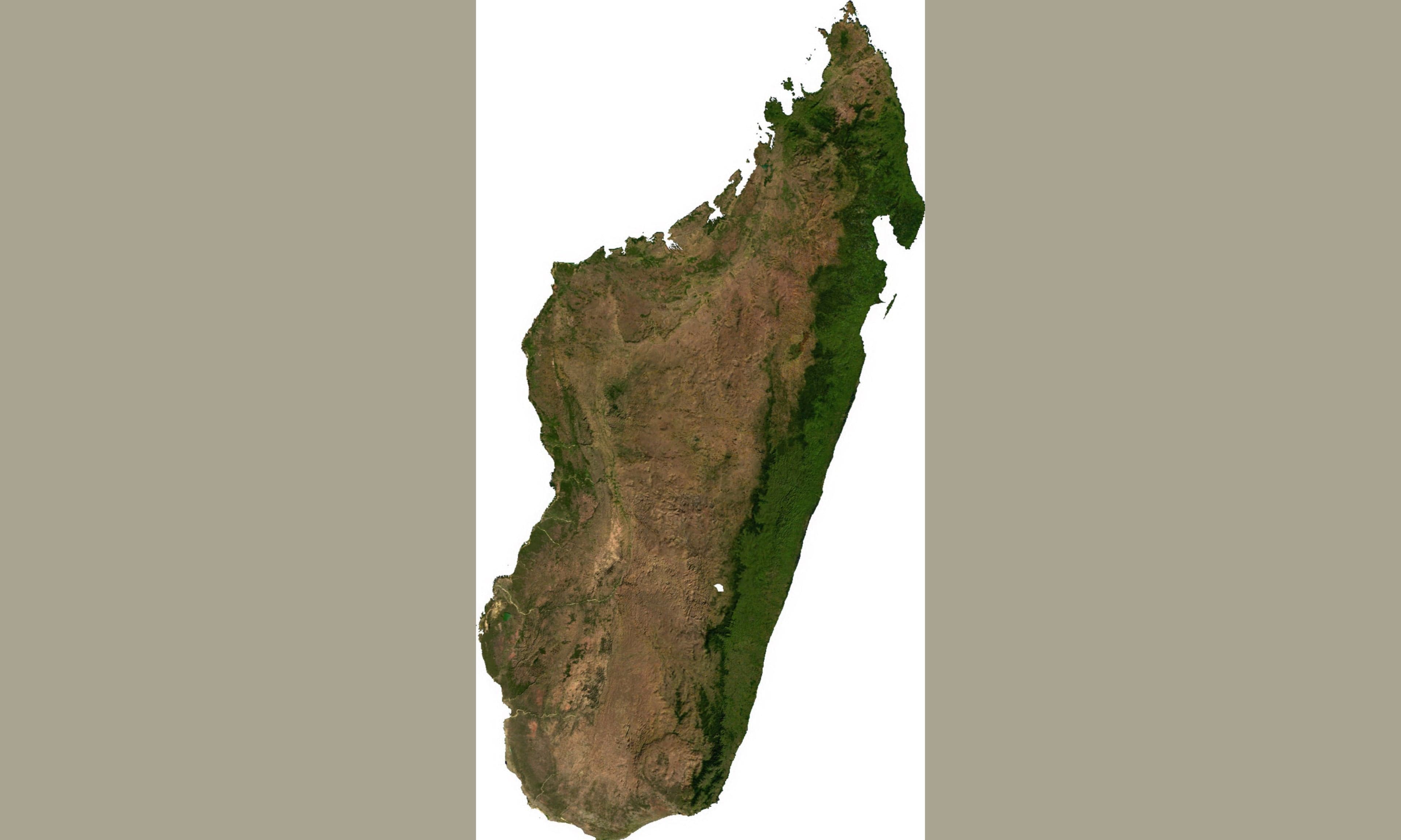 A satellite view of the island of Madagascar off the south-east coast of Africa